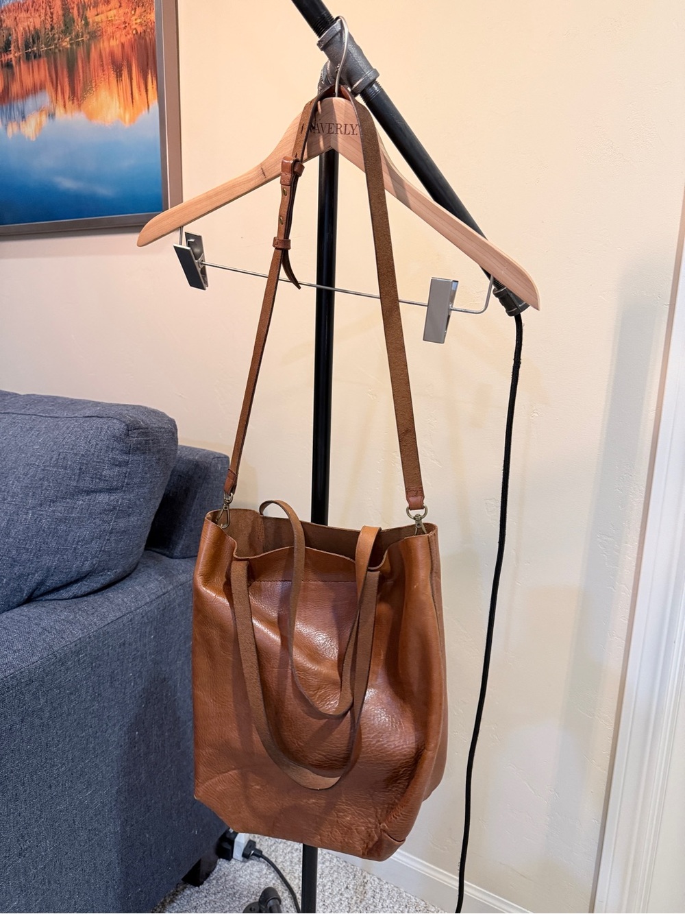 Madewell Cognac Leather Tote with Adjustable Strap